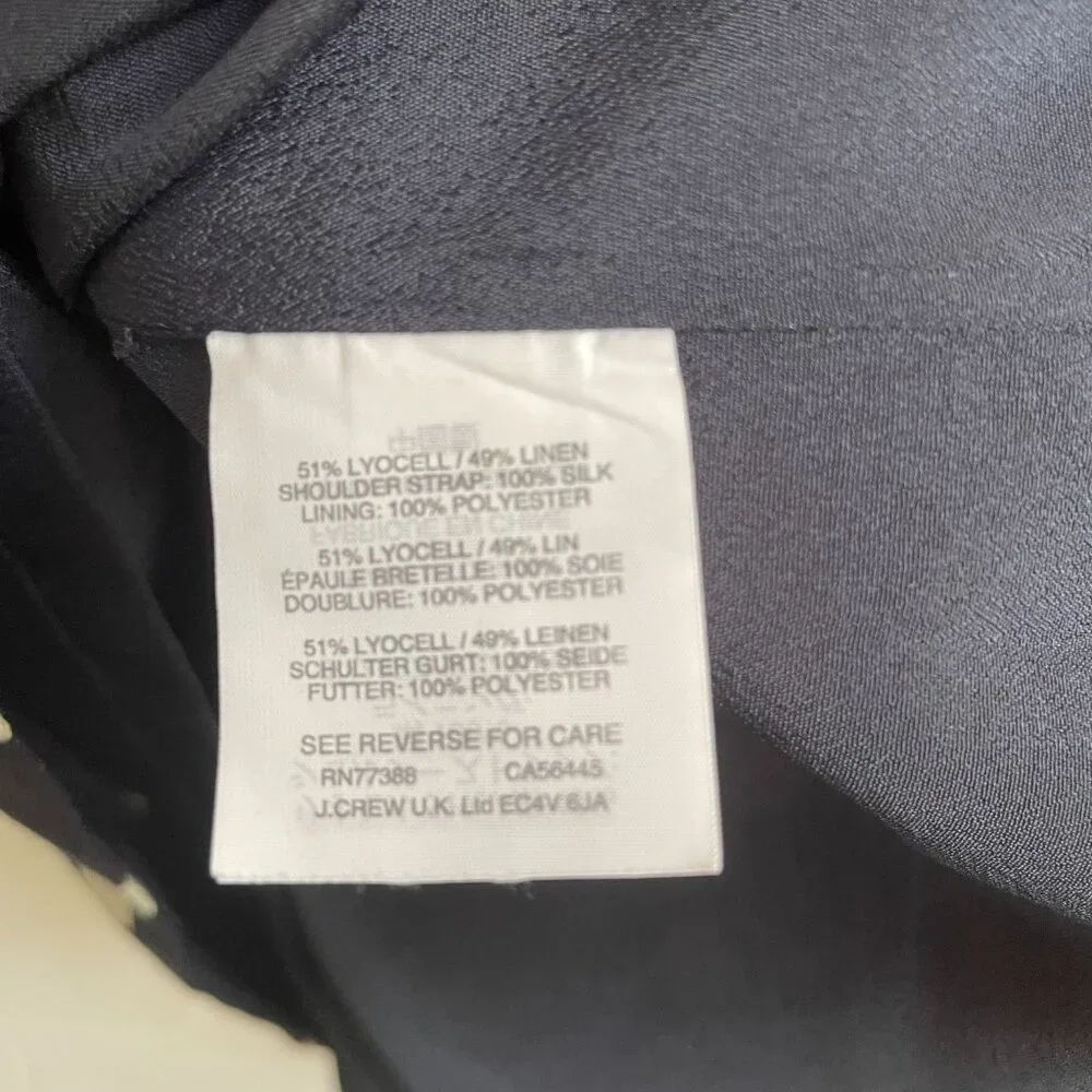 J. Crew | Navy Blue/White Polka Dot Linen/Silk Blend Tie-Shoulder Dress 4 - Picture 8 of 8